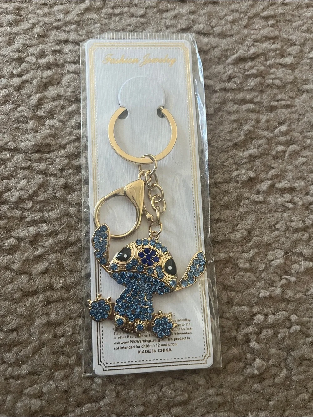 Stitch Blue and Gold Crystal Stitch Keychain Charm